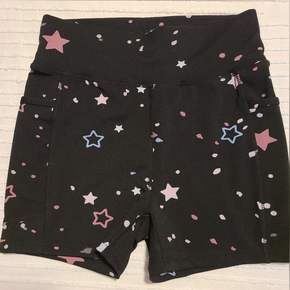 NWOT POP Fit Black and Pink Athletic Shorts with Star Pattern